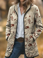 Vintage Western Art Print Casual Quilted Jacket
