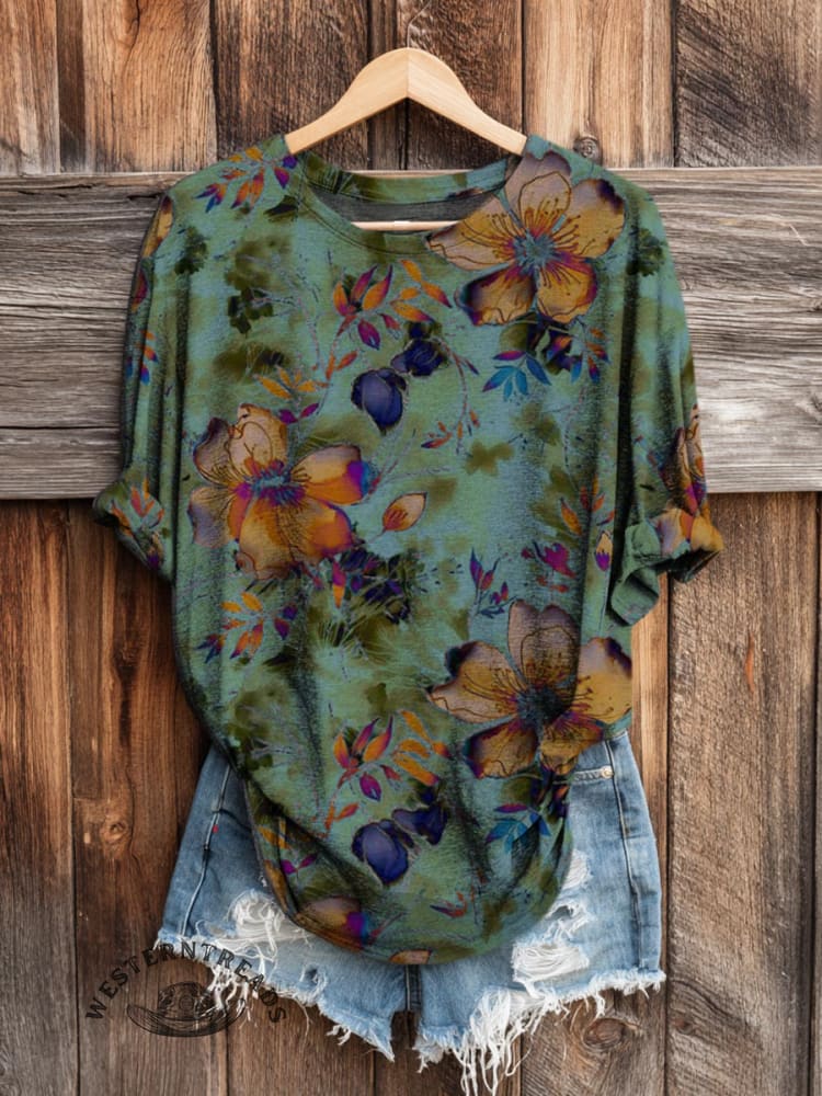 Floral PatternWomen's Art Print Casual Long Sleeve T-shirt