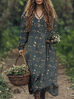 Floral Pattern Women's Print Pocket Cotton Dress