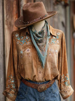 Floral Pattern Women's Print Casual Long Sleeve Comfortable Cotton Shirt