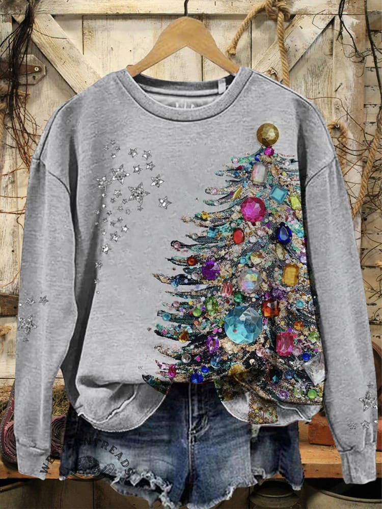 Christmas Tree Pattern Casual Cotton Sweatshirt