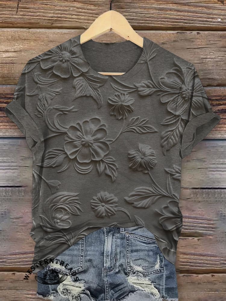 Floral Pattern Women's V-neck Casual T-Shirt
