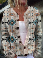 Aztec Print Buttoned Cardigan Sweater