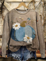 Vintage Halloween Pumpkin Print Casual Cotton Sweatshirt