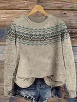 Icelandic Sweater Vintage Art Print Knit Pullover Sweater