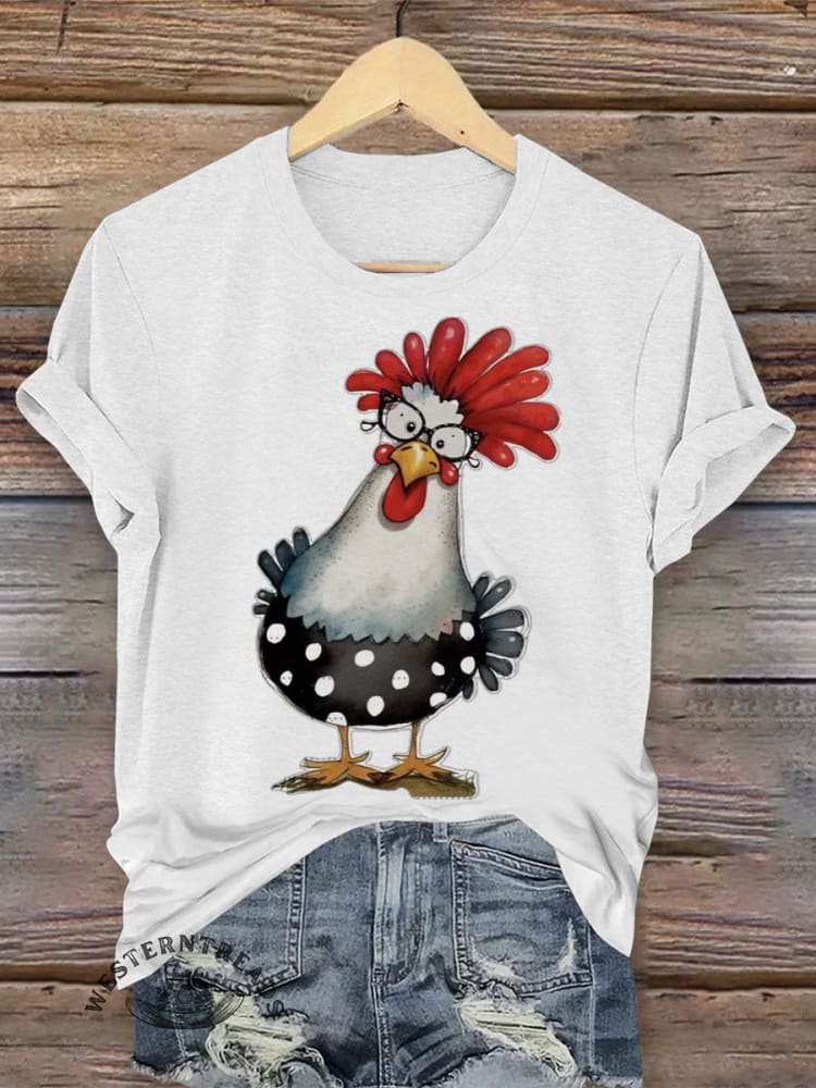 Retro Hen Art Print Casual T-shirt