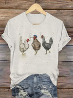 Retro Hen Art Print Casual T-shirt