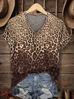 Western Style Print Women's V-neck Casual T-Shirt