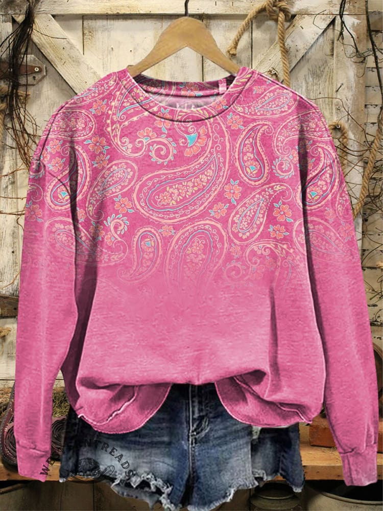 Vintage Art Paisley Print Casual Cotton Sweatshirt