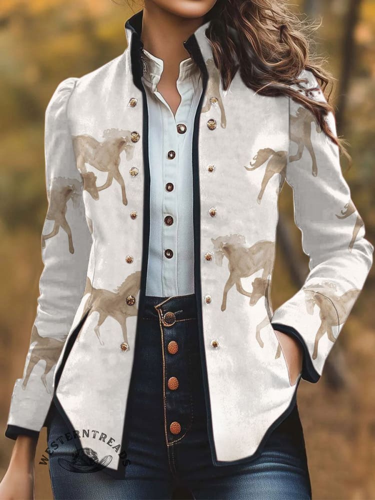 Women's Retro Horse Print Print Casual Jacket