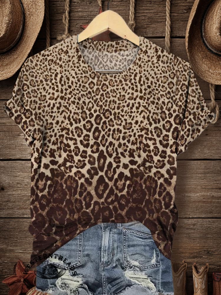 Western Style Print Women's V-neck Casual T-Shirt