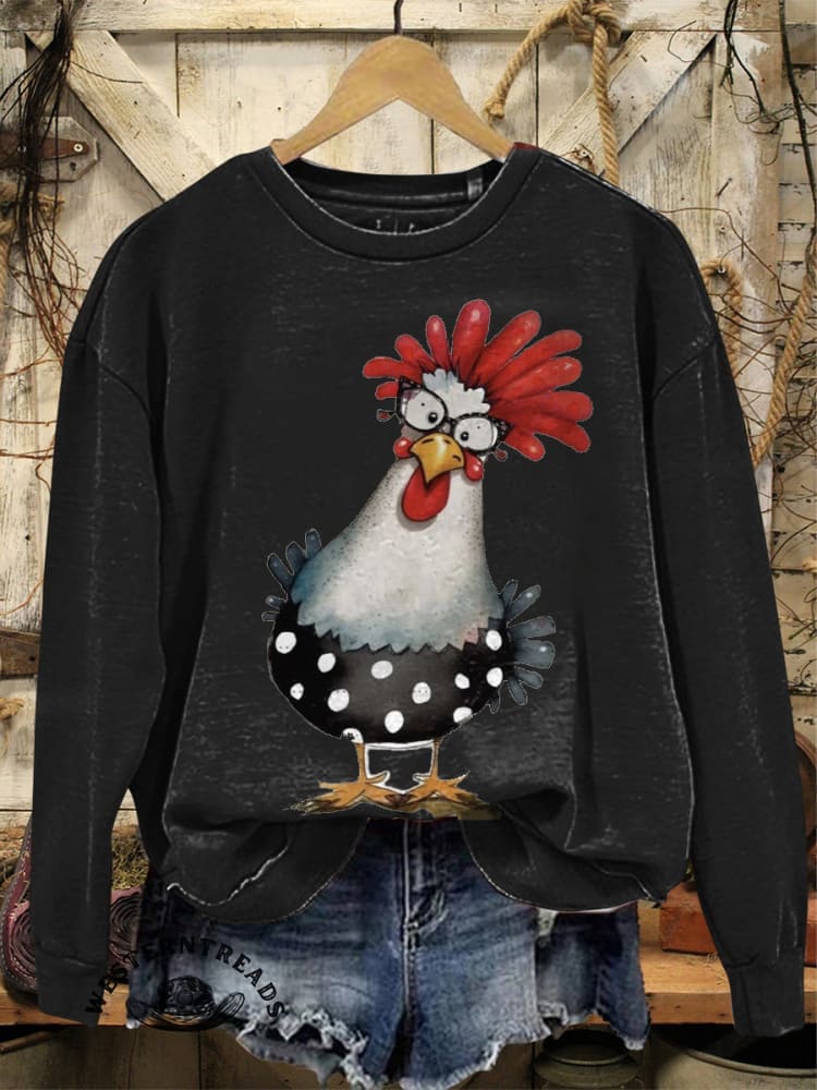 Retro Hen Art Print Casual T-shirt