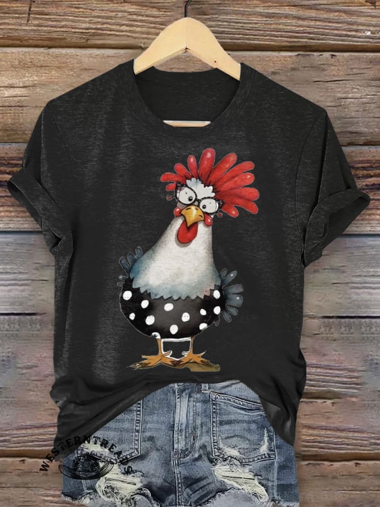 Retro Hen Art Print Casual T-shirt