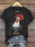 Retro Hen Art Print Casual T-shirt