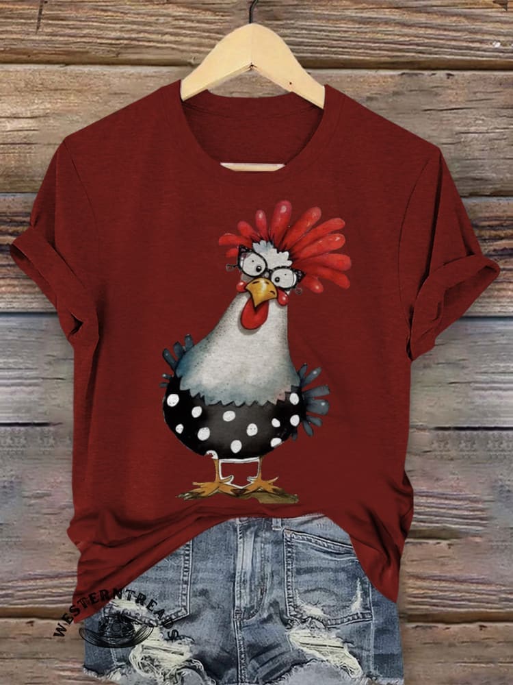 Retro Hen Art Print Casual T-shirt