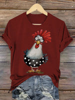 Retro Hen Art Print Casual T-shirt