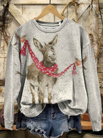 Vintage Christmas Donkey Pattern Casual Cotton Sweatshirt