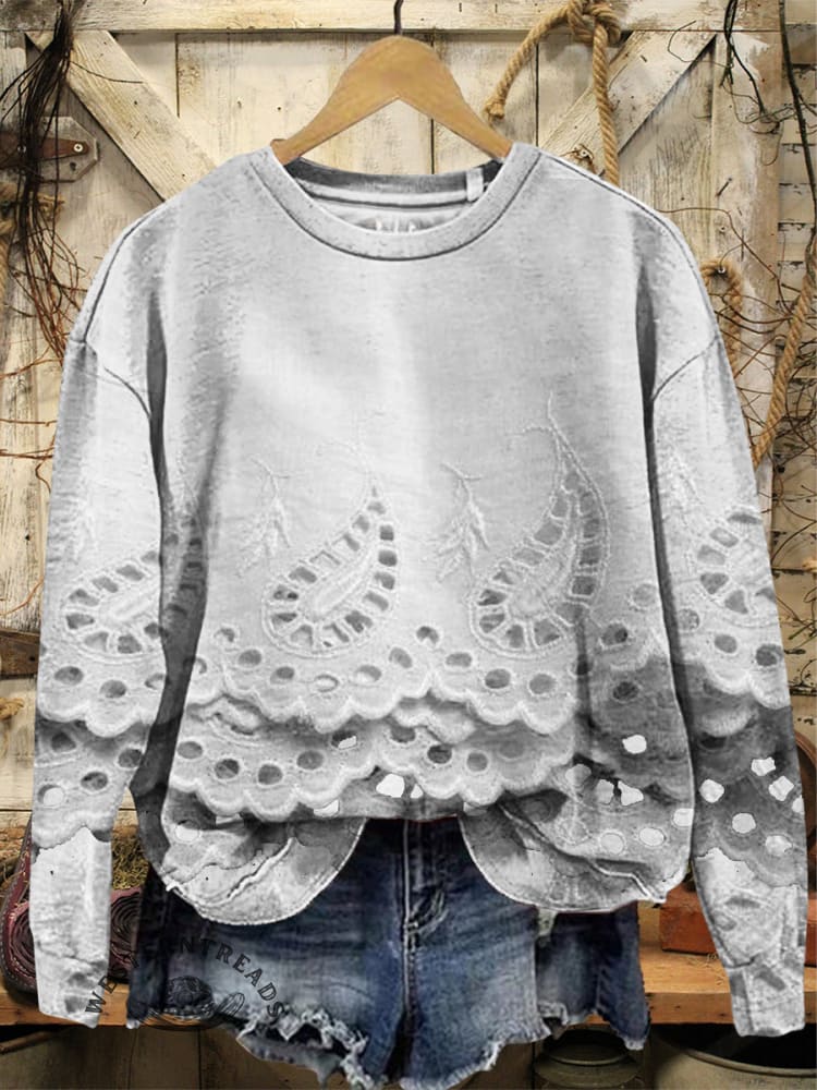 Vintage Classic Simple Art Print Casual Cotton Sweatshirt