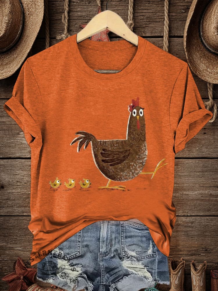 Retro Farm Art Print Casual T-shirt