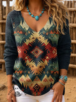 Women's Vintage Art Print Casual Pullover Sweater