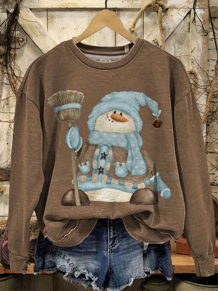 Vintage Christmas Print Casual Cotton Sweatshirt