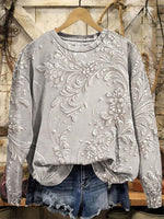 Vintage Classic Simple Flower Art Print Casual Cotton Sweatshirt