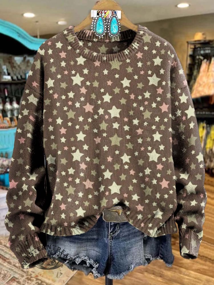 Vintage Western Print Knit Pullover Sweater