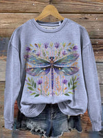 Vintage Dragonfly Print Casual Cotton Sweatshirt