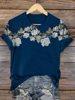 Retro Flower Art Print Casual T-shirt