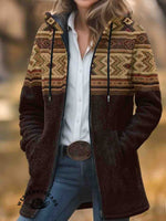 Aztec Print Unisex Plush Thick Long-Sleeved Cardigan Coat