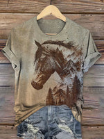 Retro Horse Art Print Casual T-shirt
