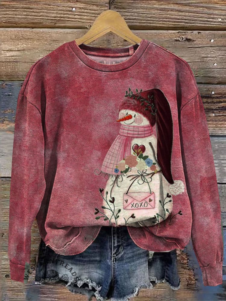 Vintage Christmas Art Print Casual Cotton Sweatshirt