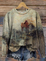 Vintage Western Horse Art Print Casual Cotton Sweatshirt