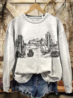 Vintage Western Art Print Casual Cotton Sweatshirt