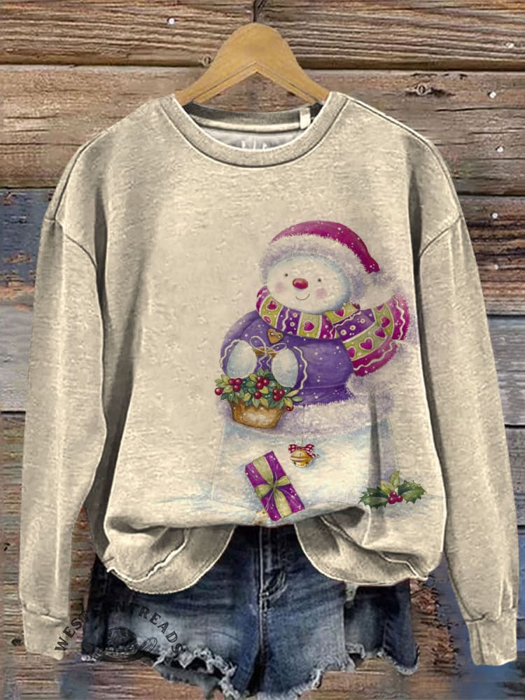 Vintage Christmas Art Print Casual Cotton Sweatshirt