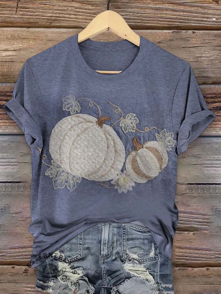 Retro Pumpkin Art Print Casual T-shirt