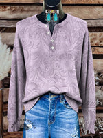 Women's Vintage Floral Print Henley Neck Sweater Top
