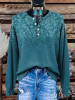 Women's Vintage Floral Print Henley Neck Sweater Top