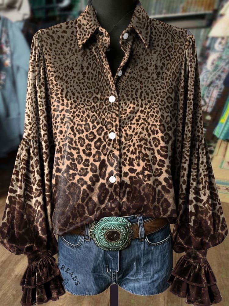Women's Retro Leopard Print Print Casual Cotton Shirt