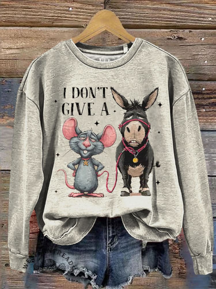 Vintage Funny Donkey Art Print Casual Cotton Sweatshirt