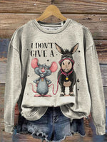 Vintage Funny Donkey Art Print Casual Cotton Sweatshirt