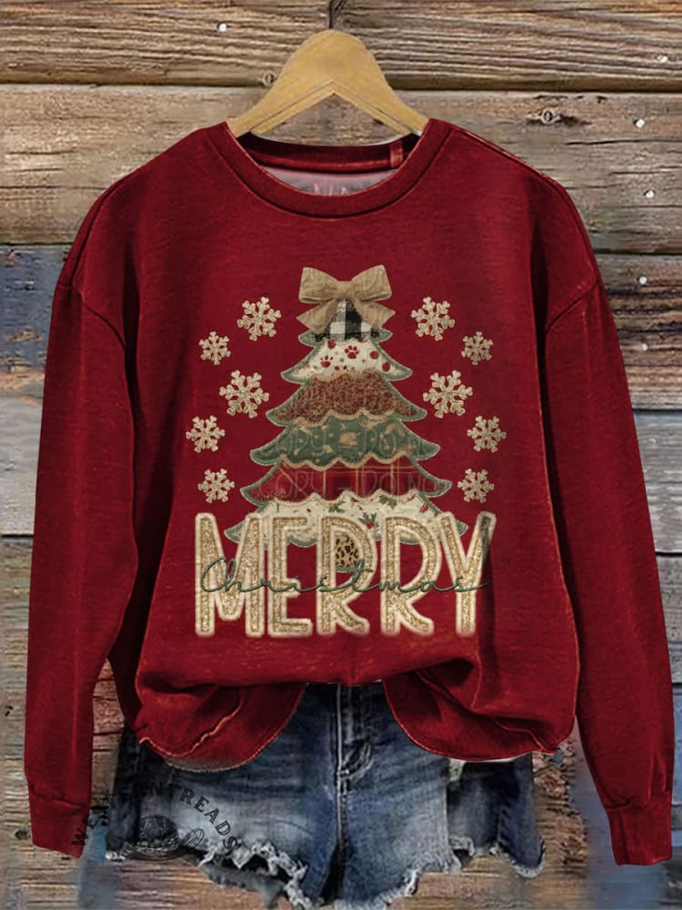 Vintage Christmas Art Print Casual Cotton Sweatshirt