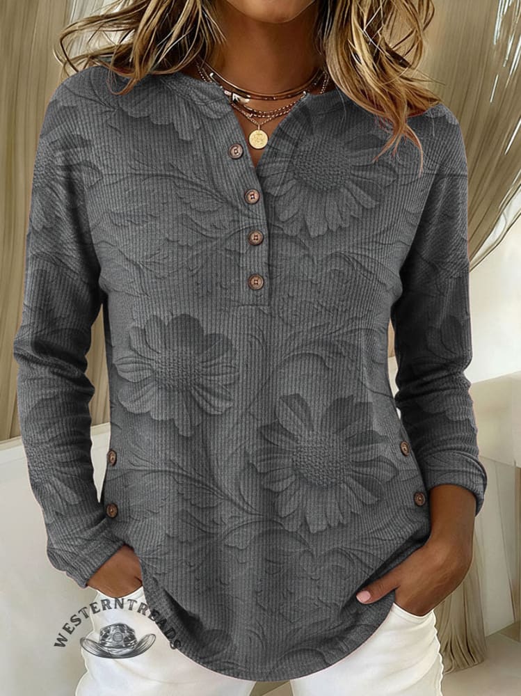 Women's Floral Print Casual Corduroy Cotton Shirt