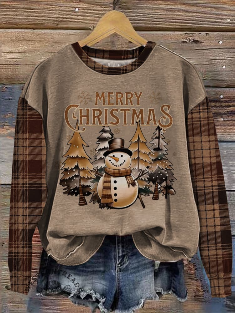 Vintage Christmas Pattern Casual Cotton Sweatshirt