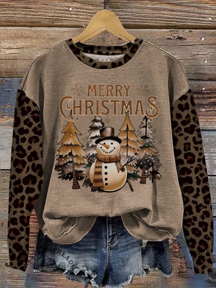 Vintage Christmas Pattern Casual Cotton Sweatshirt