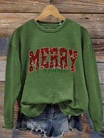 Vintage Christmas Pattern Casual Cotton Sweatshirt