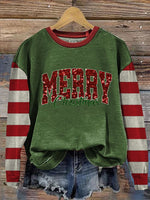 Vintage Christmas Pattern Casual Cotton Sweatshirt