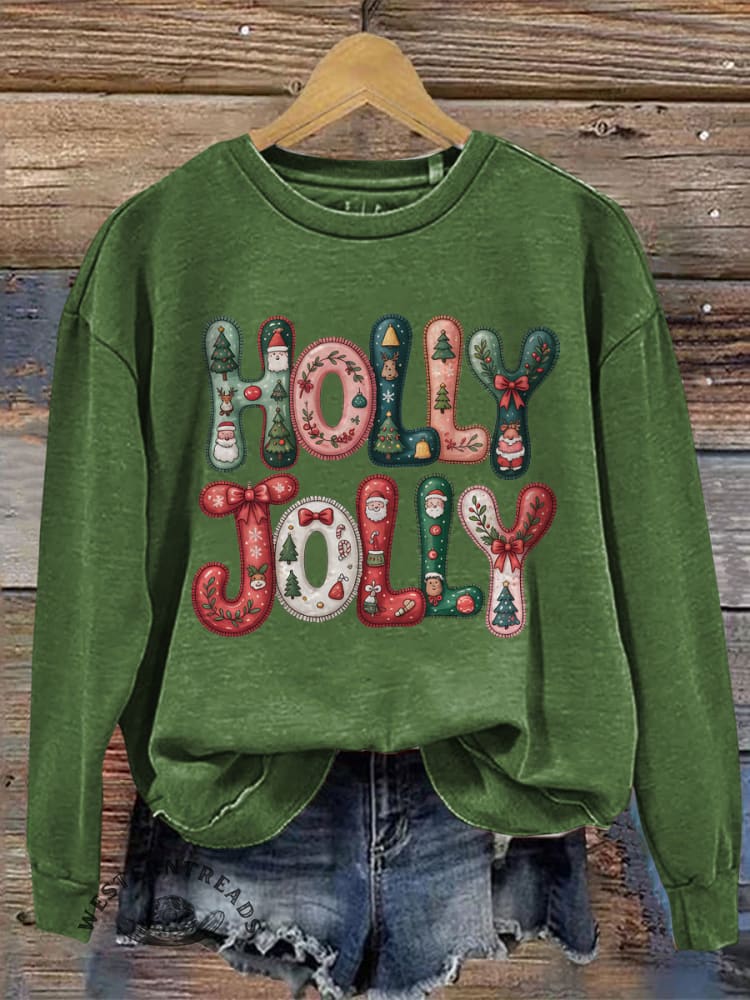 Vintage Christmas Pattern Casual Cotton Sweatshirt