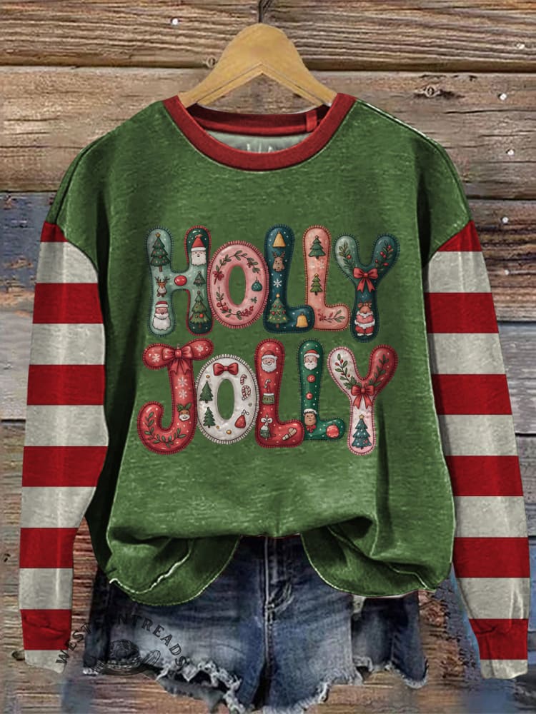 Vintage Christmas Pattern Casual Cotton Sweatshirt