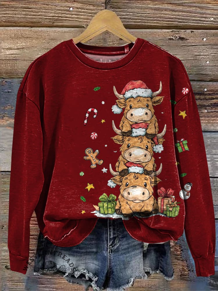 Vintage Christmas Pattern Casual Cotton Sweatshirt